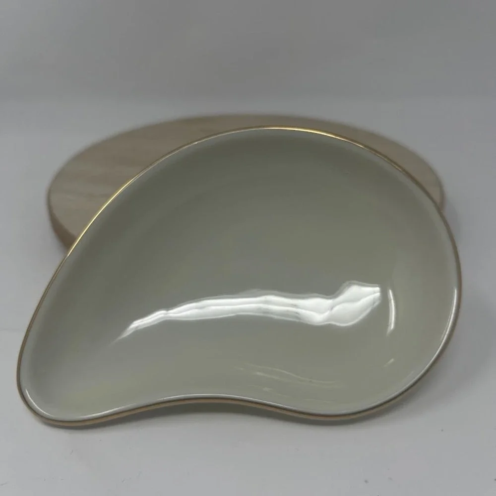 Vintage Ben Rickert Inc Fine China Curved Trinket Dish Ivory Gold Trim Japan MCM